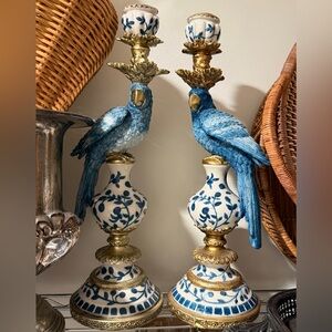 Mrs. Alice blue parrot candleholder (pair)